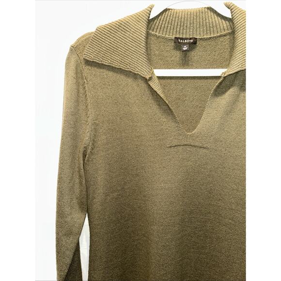 Talbots Supersoft Collared Sweater Dress Womens Medium Olive Green Quiet Luxury - Picture 2 of 9